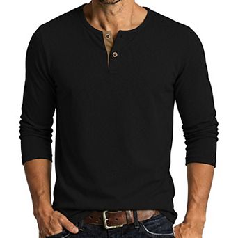 Men's Long Sleeve Linen Henley Shirt Button Front Loose Fit Casual Top