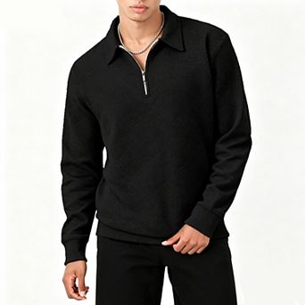 Men's Long Sleeved Half Zip Jacquard Collar Sweatshirt