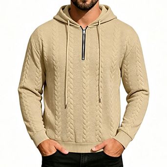 Men's Cable Knit Jacquard Half Zip Long Sleeve Pullover Hoodie