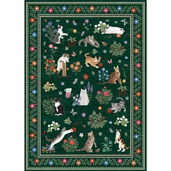 Washable Cat Area Rug Modern Floral Mark Resistant Carpet for Living Room Bedroom Dining