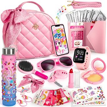 25 pc Play Purse Handbag Pretend Makeup DIY Princess Phone Watch Wallet Birthday Gifts Kids