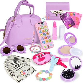 25 pc Play Purse Handbag Makeup Set Sunglasses Smartphone Wallet Car Keys Credit Cards Money
