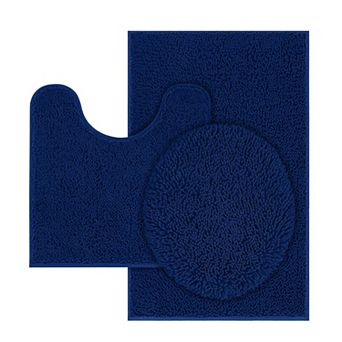 Chenille Bath Mat Set U-shape Toilet Rug Lid Cover