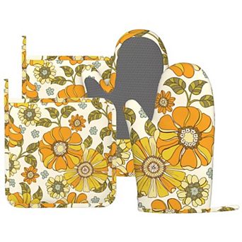 Silicone Checkered Oven Mitts Pot Holders Set