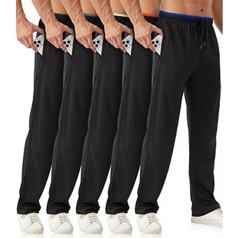 5 Pack Men Joggers Zipper Pockets Open Bottom Mesh Athletic Pants