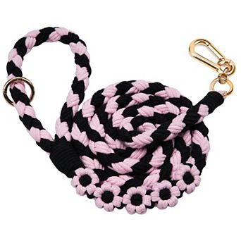 5ft Handmade Braided Cotton Dog Leash Floral Handle Durable Stylish