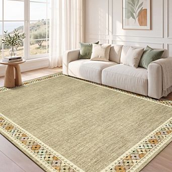 Area Rug Modern Floral Border Area Rug Machine Washable Area Rug Rugs for Living Room