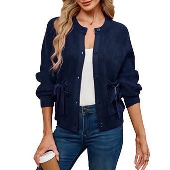 Women's Side Tie Knit Long Sleeve Button Cardigan Sweaters Open Front Casual Fall Winter Outfits