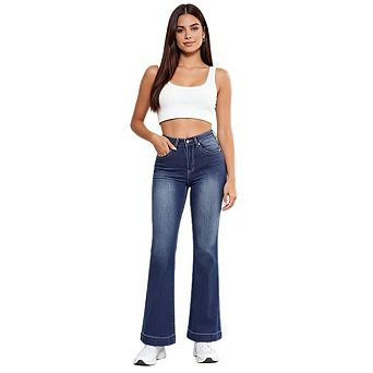 Women Slim Fit Flared Denim Jeans High Waist Stretch Denim Long Bottoms Classic Casual Denim Pants