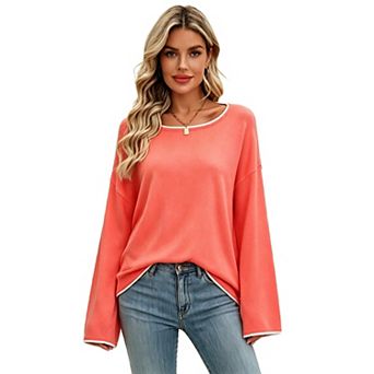 Women's Sweater Lightweight Long Sleeve Pullover Basic Soft Knit Top for Casual Daily Wear