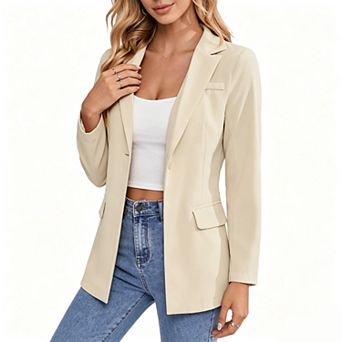 Women's Single‑Button Notched Lapel Blazer Jacket Business Casual Suit Coat With Pockets
