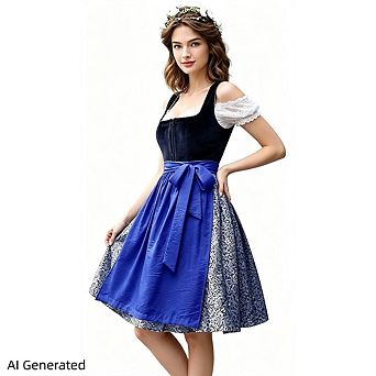 Women's Vintage German Bavarian Dirndl Dress, 3 pc Velvet Oktoberfest Outfit For Theme Party