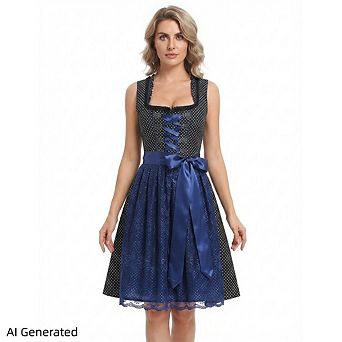 Women's 2 pc Lace Bavarian Oktoberfest Dress, German Outfit For Halloween Carnival
