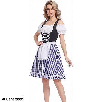 Women's Classic Plaid German Dirndl Dress, Oktoberfest Beer Festival Cosplay Costume