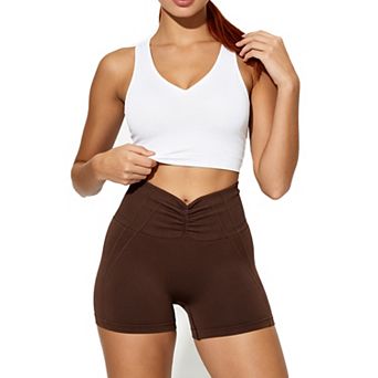 Women Seamless High Waist Yoga Shorts Ruched V Front Lifting Workout Biker Summer Casual Shorts