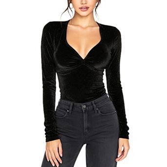 Velvet Tops for Women Long Sleeve Sweetheart Neck Shirt Dressy Casual Date Party Slim Fit Blouse