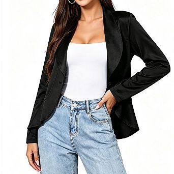 Women Lapel Long Sleeve Single Button Peplum Hem Jacket Elegant Daily Evening Party Outerwear Blazer