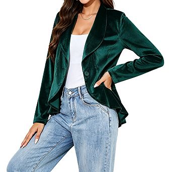 Women Lapel Long Sleeve Single Button Peplum Hem Jacket Elegant Daily Evening Party Outerwear Blazer
