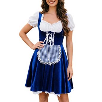 Women Oktoberfest One Piece Velvet Dirndl Dress Square Neck Side Zipper Beer Festival Costume