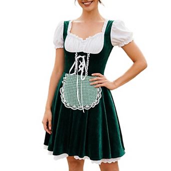 Women Oktoberfest One Piece Velvet Dirndl Dress Square Neck Side Zipper Beer Festival Costume