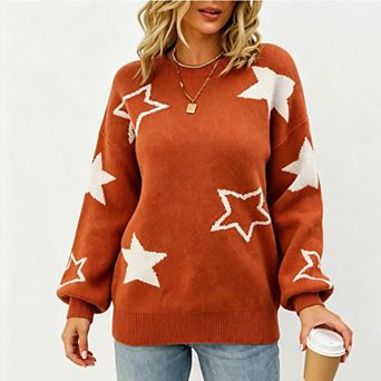 Women's Sweaters Crew Neck Long Sleeve Drop Shoulder Kintted Pullover Sweaters Dressy Casual Tops