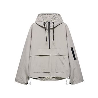 Women's Half Zip Hooded Causal Anorak Windbreaker Jacket With Pocket For Travel