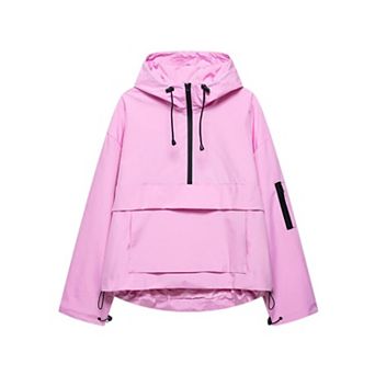 Women's Half Zip Hooded Causal Anorak Windbreaker Jacket With Pocket For Travel