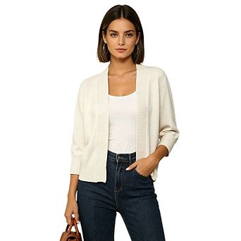 Women's Casual 3/4 Sleeve Cropped Cardigan Sweater Lightweight Open Front Short Shrugs Cardigans