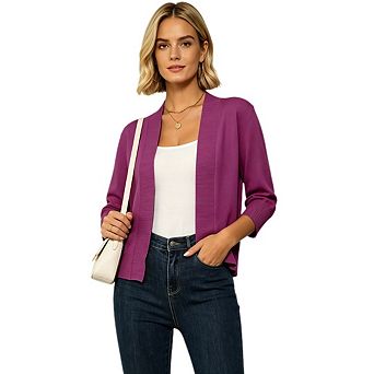 Women's Casual 3/4 Sleeve Cropped Cardigan Sweater Lightweight Open Front Short Shrugs Cardigans