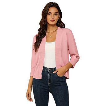 Women's Casual 3/4 Sleeve Cropped Cardigan Sweater Lightweight Open Front Short Shrugs Cardigans