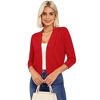 Women's Casual 3/4 Sleeve Cropped Cardigan Sweater Lightweight Open Front Short Shrugs Cardigans