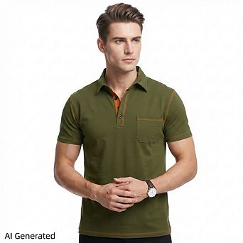 Men's Classic Collared Solid Polo Shirt, Short Sleeve Golf Summer Top With Pocket