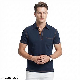 Men's Classic Collared Solid Polo Shirt, Short Sleeve Golf Summer Top With Pocket