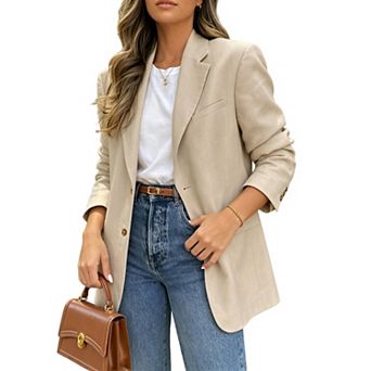 KOJOOIN Women's Loose Fit Blazer Casual Business Lapel Collar Long Sleeve Suit Coat with Pockets