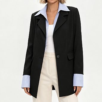 Women Open Front Blazer Jacket Notched Lapel Long Sleeve Single Button Relaxed Fit Blazer Pockets