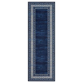 Multi-Layer Border Machine Washable Low Pile Area Rug Non-Slip Non Shedding Carpet for Bedroom