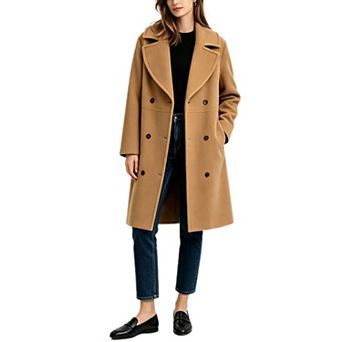Women's Notched Lapel Double Breasted Overcoat Causal Dressy Mid Length Outerwear