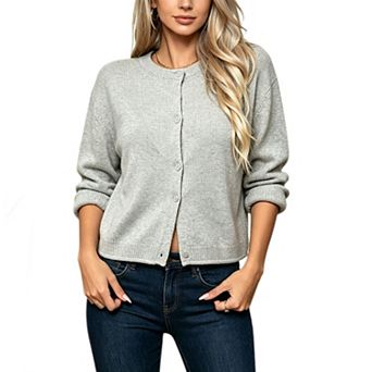 Women's Lightweight Knit Cardigan Causal Dressy Round Neck Button Front Long Sleeve Sweater