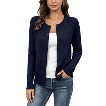 Women's Crew Neck Cable Knit Sweater Causal Dressy Button Front Long Sleeve Cardigan