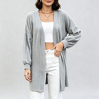 Women's Open Front Knit Cardigan, Long Sleeve Mid-Length Casual Lightweight Layering Sweater Coat