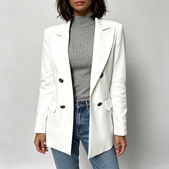 Women Double-Breasted Blazer, Lapel Long Sleeve Formal Casual Business Suit Jacket with Pockets