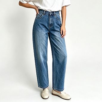 Women High Waist Jeans Vintage Washed Loose Denim Pants Casual Relaxed Fit Denim Trousers