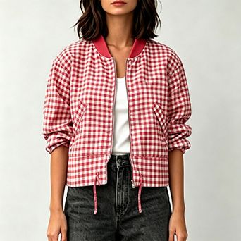 Women Zip-Up Casual Jacket, Long Sleeve Stand Collar Loose Fit Lightweight Outerwear