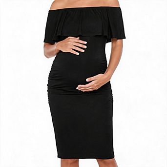 Women's Maternity Off-Shoulder Ruffle Ruched Dress