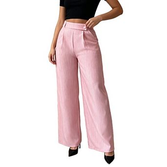 Women High Waist Wide Leg Pants Back Zipper Elegant Straight Leg Business Casual Long Trousers