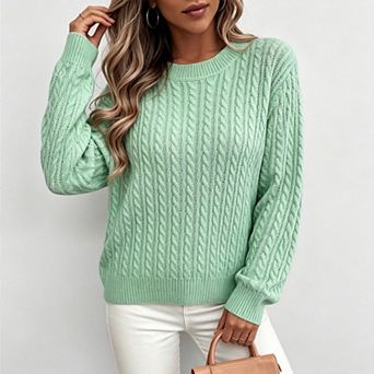 Women's Fitted Cable Knit Sweater Lightweight Classic Casual Pullover Trendy Fall Winter Outfits