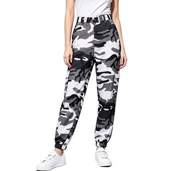 Women Camo Cargo Jogger Pants High Waist Streetwear Trousers