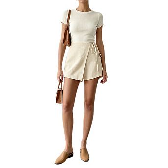 Women High Waist Side Tie Skirt Pants Bodycon Wrap Front Short Bottoms Casual Daily Outfit