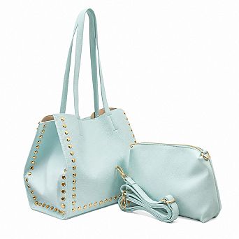 Pebbled Studded Open Top Faux Leather Tote Shoulder Handbag with Spacious Everyday Design
