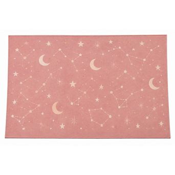 "Ultra Thin" 5' x 7' Pink Constellation Moon Area Rug, Celestial Stars Nursery Room Decor